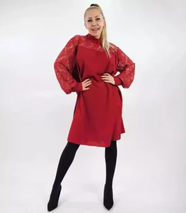 Sukienka Trapezowa Koronka Midi Damska Elegancka - Sukienki - miniaturka - grafika 1