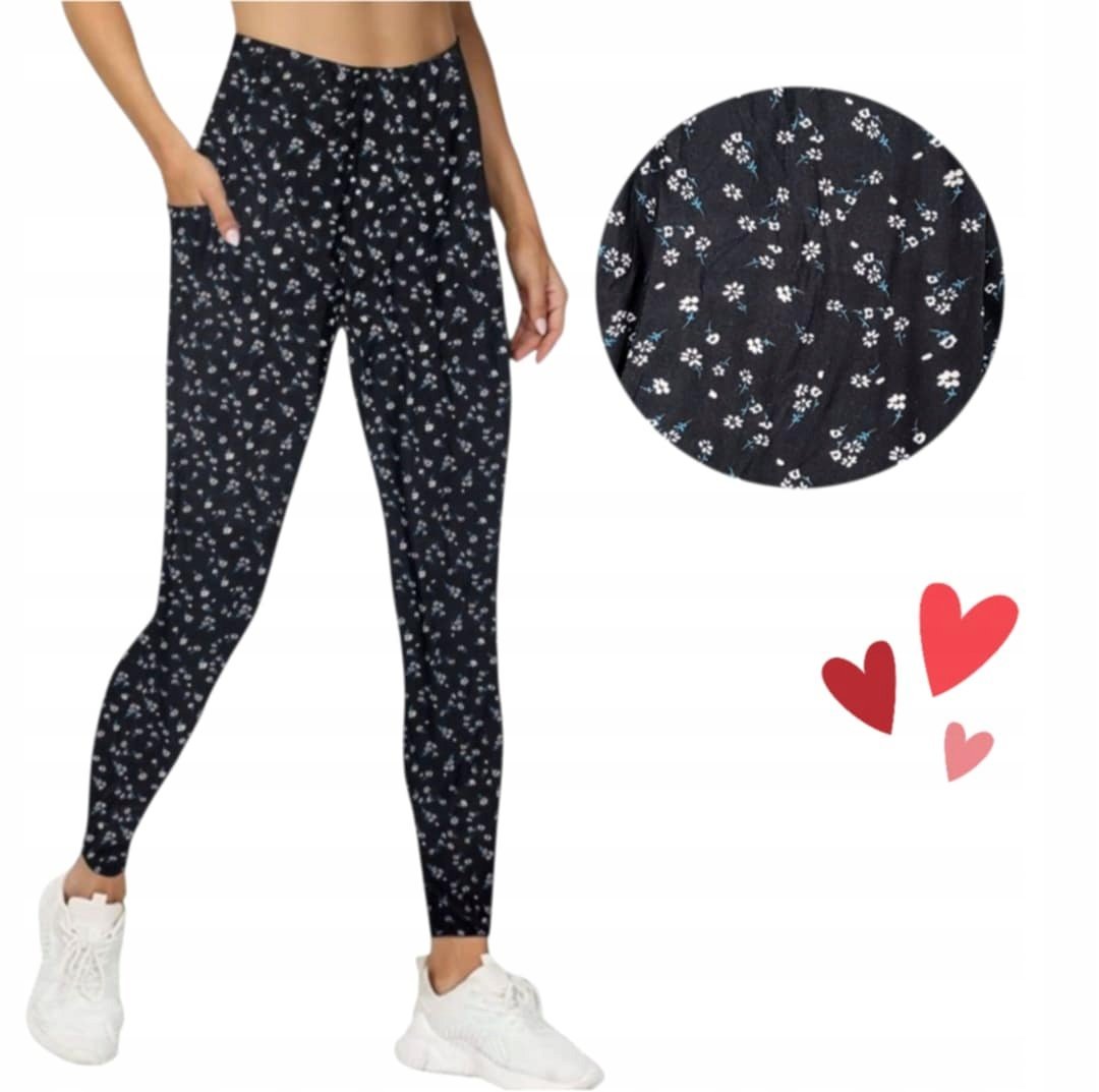 LEGINSY KIESZENIE DROBNE KWIATY elastyczne miękkie kryjące 48 50 4XL 5XL