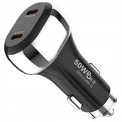 Ładowarki samochodowe - ŁADOWARKA SAMOCHODOWA SZYBKIE ŁADOWANIE 2x USB-C PD QC 50W MOCNA 3A - miniaturka - grafika 1