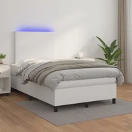 Łóżka - Lumarko Łóżko kontynentalne z materacem i LED, biała ekoskóra 120x200cm - miniaturka - grafika 1