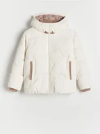 Kurtki i płaszcze dla dziewczynek - Reserved - Pikowana kurtka z dzianinowymi wstawkami - złamana biel - miniaturka - grafika 1