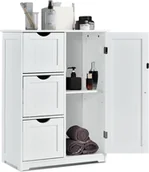 Szafki łazienkowe - KOMFOTTEU Szafka łazienkowa z regulowaną półką, szafka łazienkowa drewniana 60x30x81cm, szafka do przechowywania z 3 szufladami i 1 drzwiczkami, szafka boczna do salonu, kuchni, przedpokoju (biała) - miniaturka - grafika 1