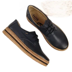 Półbuty damskie skórzane na platformie granatowe Helios 380 niebieskie - Półbuty damskie - miniaturka - grafika 1