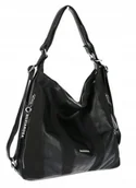 Plecaki worki - Torebka Damska Shopper Plecak Miejska 2w1 Worek Torba na Ramię SR090 Czarna - miniaturka - grafika 1