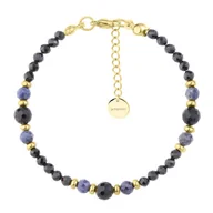 Bransoletki - Bransoletka z czarnymi turmalinami i niebieskimi szafirami pozłacana - Manoki - miniaturka - grafika 1