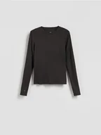 Bluzki damskie - Reserved - Longsleeve z lyocellem - szary - miniaturka - grafika 1