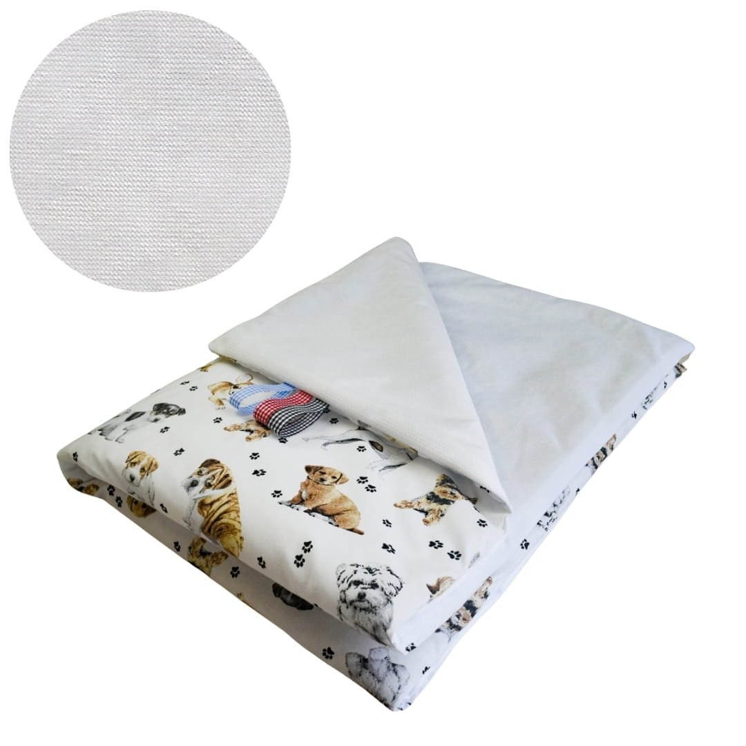 Kocyk Dziecięcy 75x100 Ocieplany Pieski Białe/Biel Bawełna/Velvet Polski Producent