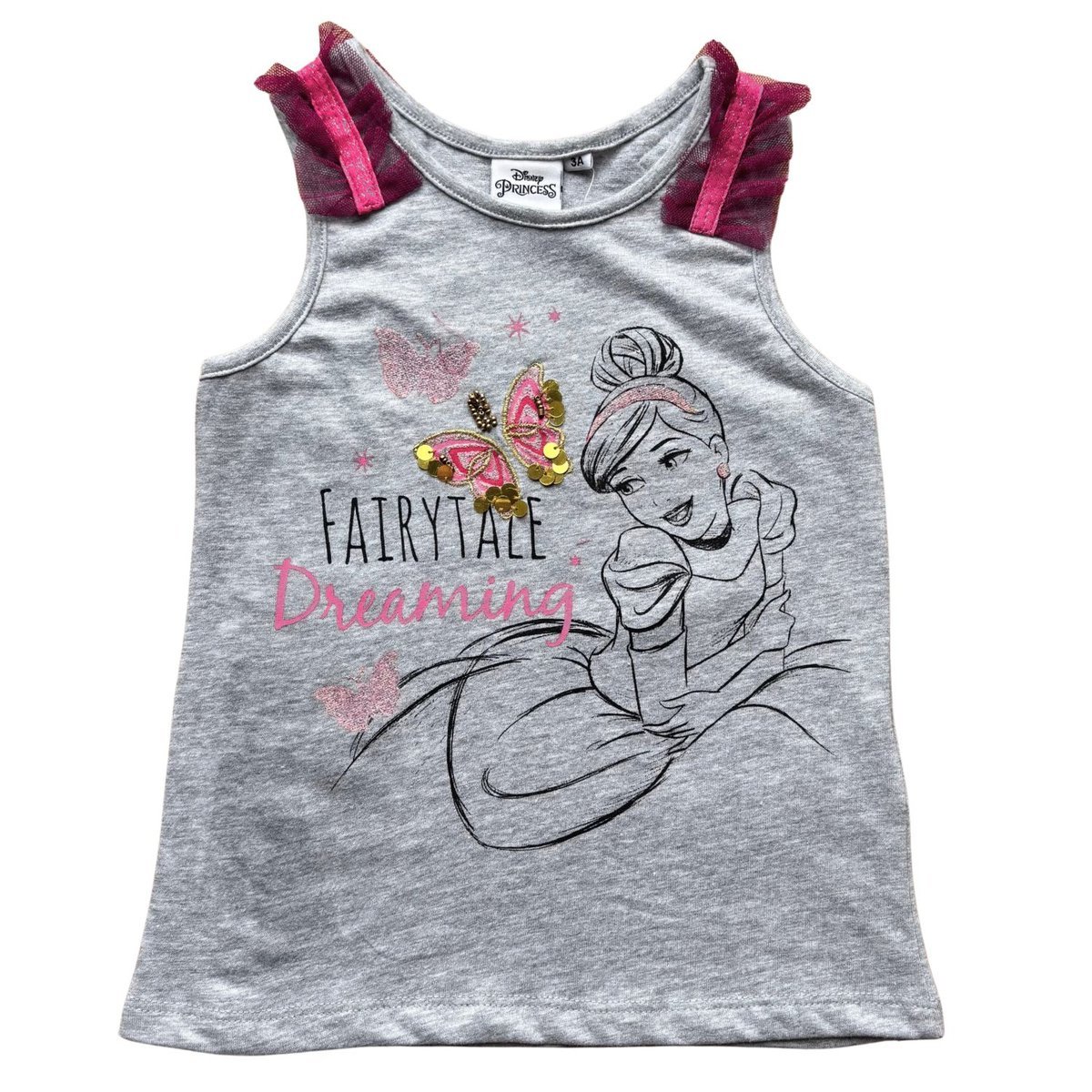 Koszulka dziewczęca Disney Princess na ramiączkach szara bawełniana-98