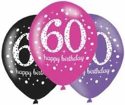 Amscan Balony "60 Urodziny - Sparkling Celebrations Pink ", mix, 11", 6 szt 9900879 - Balony i akcesoria - miniaturka - grafika 2