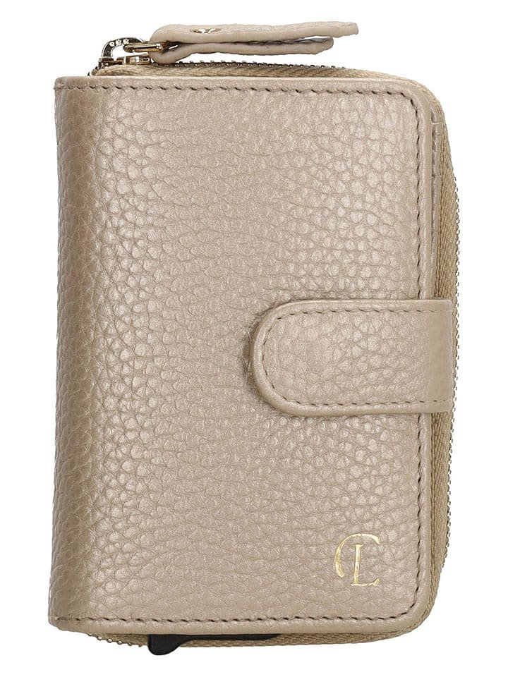 Charm Skórzany portfel w kolorze beżowym - 7 x 11 x 3 cm