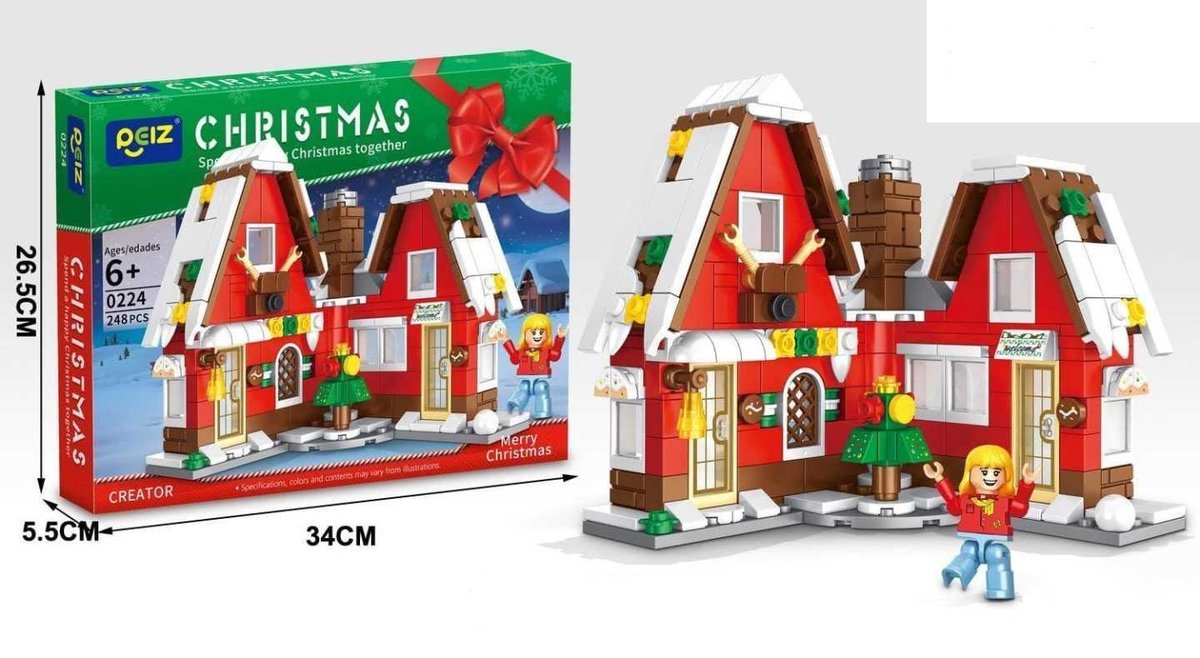 Świąteczny Zestaw Klocków – Czerwony Domek Bożonarodzeniowy - 248 el.