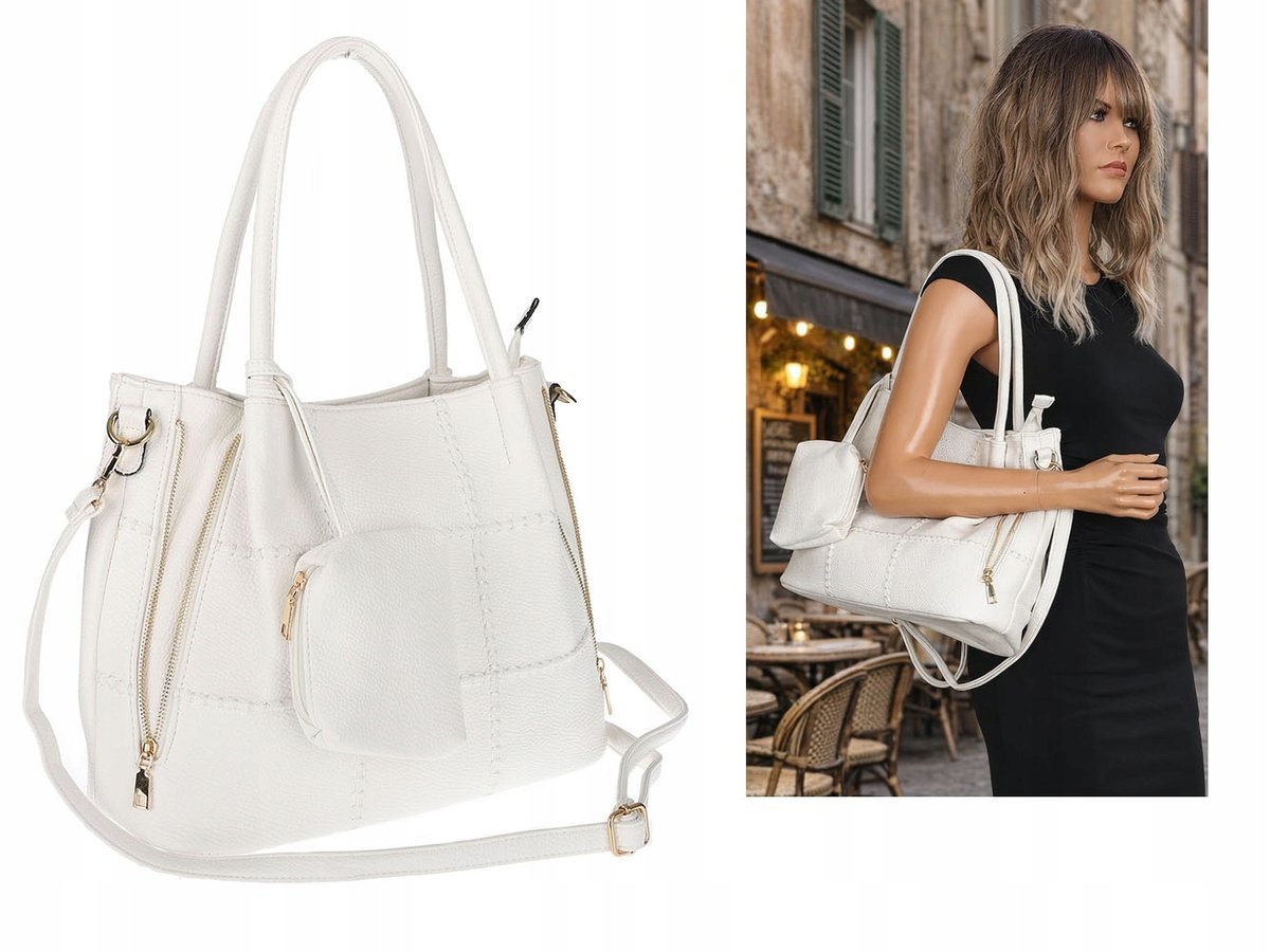 Torebka Damska Shopperka Pojemna Duża Modna Torba kuferek LH6022 Biała