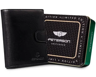 PETERSON Portfel męski ze skóry naturalnej czarny pionowy zapinany na zatrzask elegancki prezent antykradzieżowy ochrona RFID - Portfele - miniaturka - grafika 1