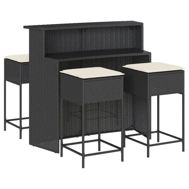 Zestaw mebli barowych z rattanem PE czarny 120 x 55 x 110 cm, 4 hokery 40 x