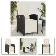 Fotele i krzesła ogrodowe - The Living Store Rozkładany fotel ogrodowy z podnóżkiem - czarny polirattan - Krzesło Ogrodowe - miniaturka - grafika 1