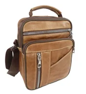Torby męskie - SASZETKA MĘSKA SKÓRZANA TORBA NA RAMIĘ BRĄZ DO RĘKI KIESZENIE TORBA - miniaturka - grafika 1