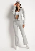 Dresy damskie - Jasnoszary Bawełniany Komplet Dresowy Bluza z Kapturem i Spodnie Dzwony Nanre - miniaturka - grafika 1