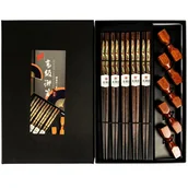 Zestawy do sushi - Zestaw drewnianych pałeczek z podstawkami Gift Box Drewno 22,5cm - 5 par - Golden Turtle - miniaturka - grafika 1