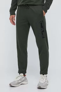 Spodnie męskie - EA7 Emporio Armani spodnie dresowe bawełniane kolor zielony z nadrukiem - grafika 1