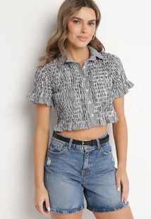 Czarna Elastyczna Koszula w Kratkę Vichy o Krótkim Kroju Sovzeri - Koszule damskie - miniaturka - grafika 1