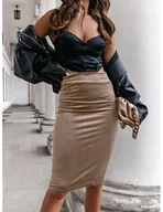 Spódnice - Ołówkowa welurowa spódnica SEDUCE - mocha mousse - miniaturka - grafika 1