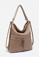 Torebki damskie - Stylowa Bezowa Torebka Damska Worek Shopper 2w1 Plecak LUIGISANTO - miniaturka - grafika 1