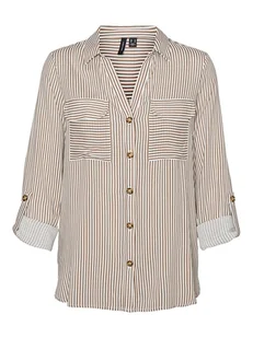 Vero Moda Koszula w kolorze jasnobrązowo-białym - Bluzki damskie - miniaturka - grafika 1