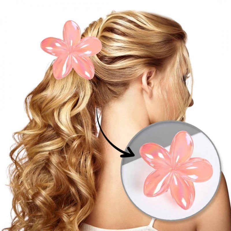 Spinka do włosów klamra XL kwiat pomarańcz opalizująca 7,5 x 8cm SP425