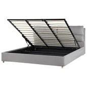 Łóżka - Łóżko Z Pojemnikiem Welurowe 180 X 200 Cm Jasnoszare Batilly - miniaturka - grafika 1