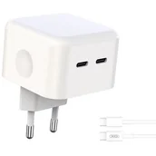 Ładowarki do telefonów - XO Ładowarka sieciowa L102 PD 35W 2x USB-C biała + kabel USB-C - USB-C - miniaturka - grafika 1