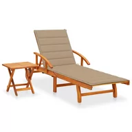 Leżaki ogrodowe - vidaXL Ogrodowy leżak ze stolikiem i poduszką lite drewno akacjowe 3061620 - miniaturka - grafika 1