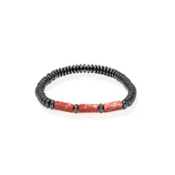 Bransolety męskie - Bransoletka koraliki w kolorze szaro-pomarańczowym EM 4 - EM Men's Accessories - miniaturka - grafika 1