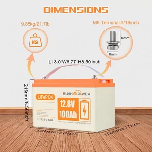 Bateria LiFePO4 SUNHOOPOWER 12V 100Ah, energia 1280Wh, wbudowany BMS 100A, maks. moc obciążenia 1280W - Baterie do zasilaczy awaryjnych UPS - miniaturka - grafika 4