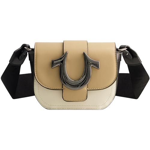 True Religion Damska torebka crossbody, mini klapka, regulowana torebka na ramię z logo podkowy, Wielbłądzi