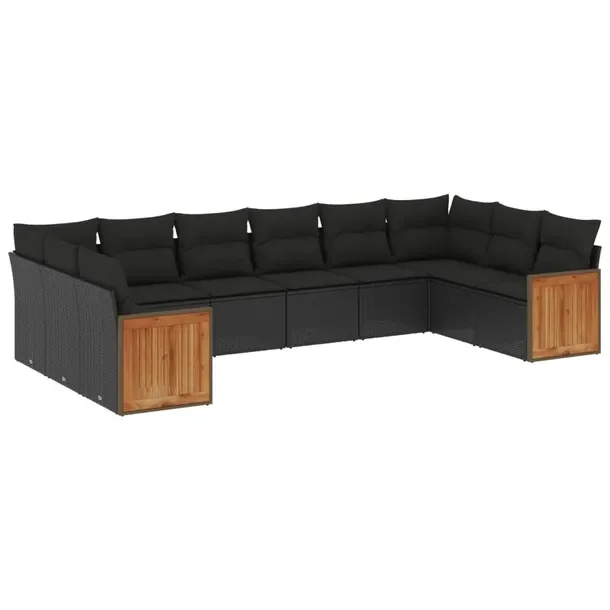 Modułowy zestaw wypoczynkowy z rattanu PE, czarny, wymiary: 62x62x69 cm