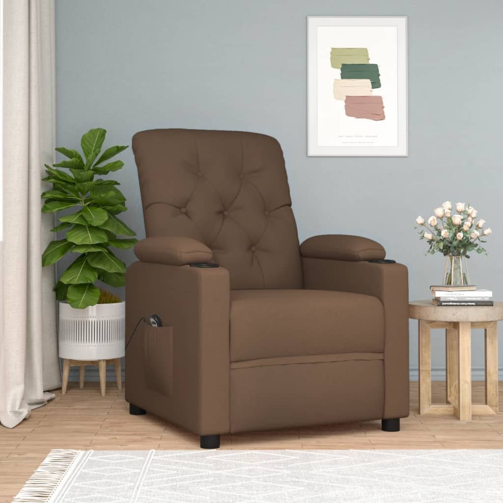 vidaXL vidaXL Elektryczny fotel rozkładany, brązowy, obity tkaniną