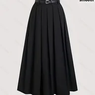 Spódnice - TEMU Elegancka Sukienka-Maksymalna Ołówkowo-Spódnicowa dla Kobiet z Gładkim Wykończeniem i Usztywnioną Talię - Sylwetki A-Line, Materiał Odporu na - miniaturka - grafika 1