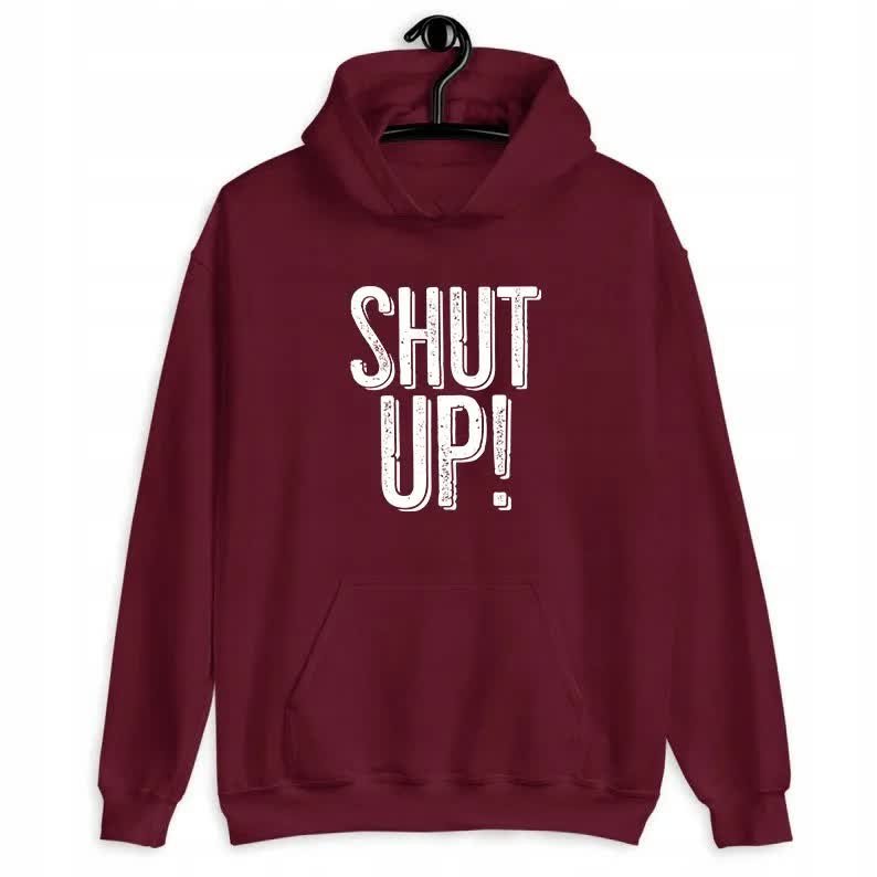 BORDOWA BLUZA DAMSKA Z Kapturem SHUT UP! Zabawne Wzory Rozmiar S