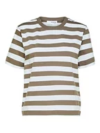 Koszulki i topy damskie - SELECTED FEMME T-shirt damski w paski, Morel/Stripes:Bright White - Wide, L - miniaturka - grafika 1