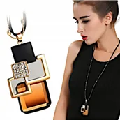 Łańcuszki - Naszyjnik Długi Jesień Złoty Brązowy Kwadraty Cyrkonie Łańcuszek Rzemień - miniaturka - grafika 1