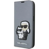 Etui i futerały do telefonów - Karl Lagerfeld KLBKP14XSANKCPG iPhone 14 Pro Max 6.7" bookcase srebrny/silver Saffiano Karl & Choupette - miniaturka - grafika 1