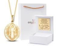 Biżuteria dla dzieci - ZŁOTY KOMPLET GRUBY ŁAŃCUSZEK Z MEDALIKIEM BENEDYKTYŃSKIM 14KT 585 - miniaturka - grafika 1