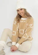 Swetry damskie - Beżowy Sweter Oversize Phisnun - miniaturka - grafika 1