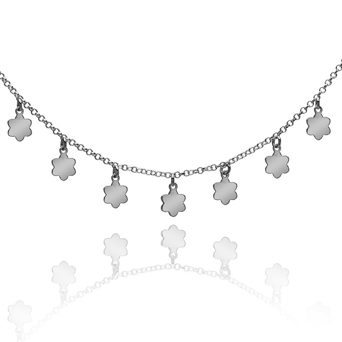 Naszyjnik z kwiatuszkami srebrny rodowany
