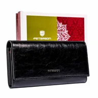 Portfele - Duży czarny portfel damski z ochroną kart RFID Peterson, 9,5 x 18,5 x 3 cm, na zatrzask - miniaturka - grafika 1