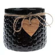 Donice - Osłonka ceramiczna na doniczkę Wood heart black, 12,5 x 14 cm - miniaturka - grafika 1