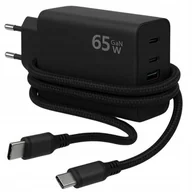 Ładowarki do telefonów - ECOBOX ŁADOWARKA SIECIOWA GAN PD 2xUSB-C 1xUSB 65W T6530 CZARNY + KABEL TYP-C DO TYP-C 5A 100W 1M CZARNY - miniaturka - grafika 1