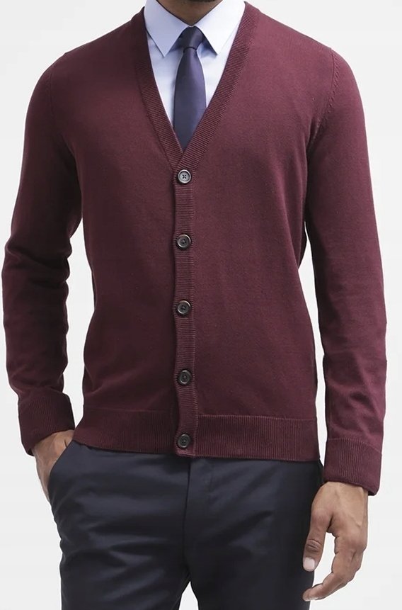 SWETER MĘSKI ROZPINANY W SEREK CHOCOLATE PLUM TRUSSARDI M WEŁNA KASZMIR