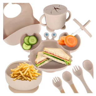 Pierwsze Naczynia Silikonowe Dla Dzieci Zesteaw 9 Sztuk Krab Beżowy - Zestawy naczyń dla dzieci Pierwsze Naczynia Silikonowe Dla Dzieci Zesteaw 9 Sztuk Krab Beżowy - Zestawy naczyń dla dzieci - miniaturka - grafika 1