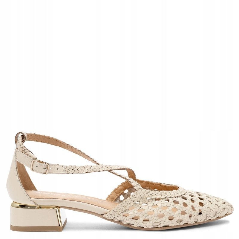 Gioseppo Skórzane Plecione Czółenka Slingback Beżowe 75560-OFF-WHITE r.39
